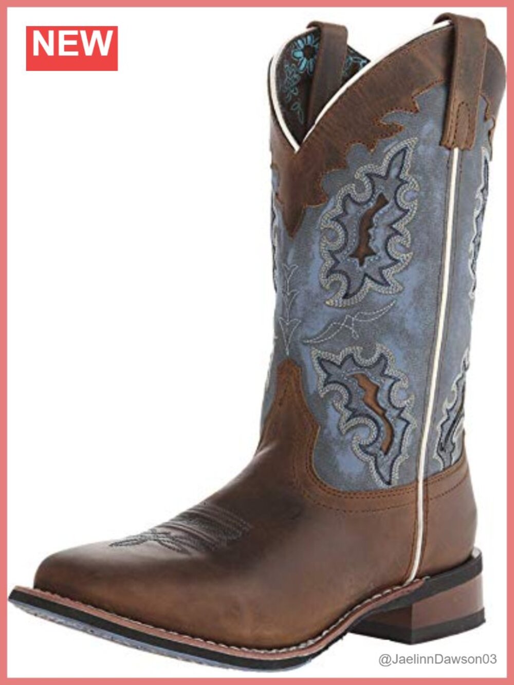 Laredo Isla Mid Calf Pull On Cowgirl Boots Square Toe Low Heel Embroidered